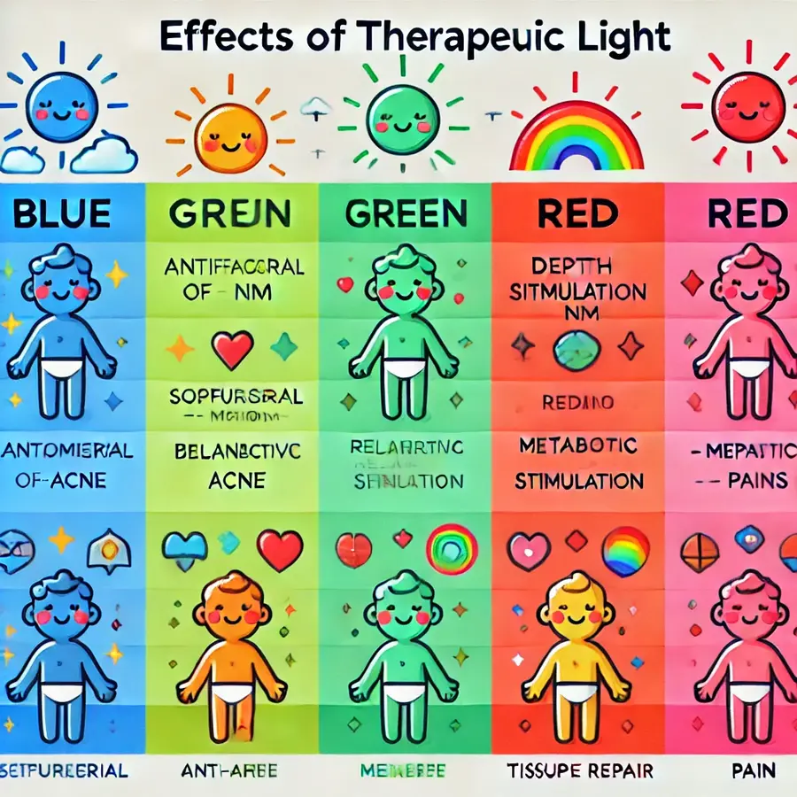 Luz roja y colores de la luz y efectos en la piel